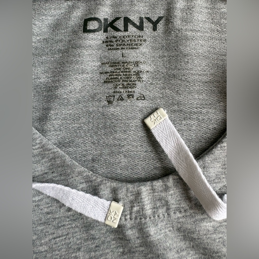 DKNY Color-Block Hooded Relaxed Shirt/Dress in Heather Gray, Blue & White  w Pkt - Picture 2 of 10